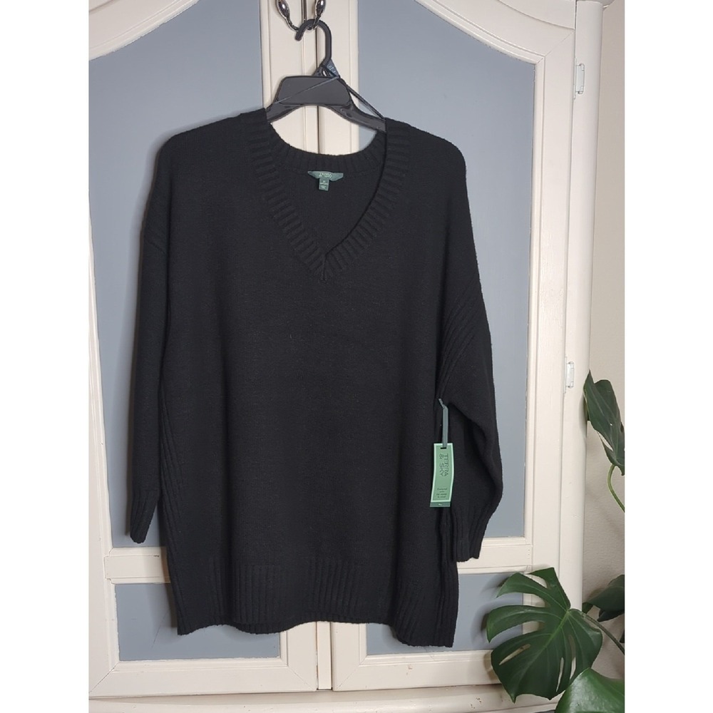 Terra & Sky Black Oversized V-Neck Sweater 3X‎